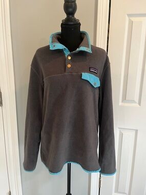 Knock off Patagonia women’s Gray Fleece Snap-Up Pullover with Teal Trim